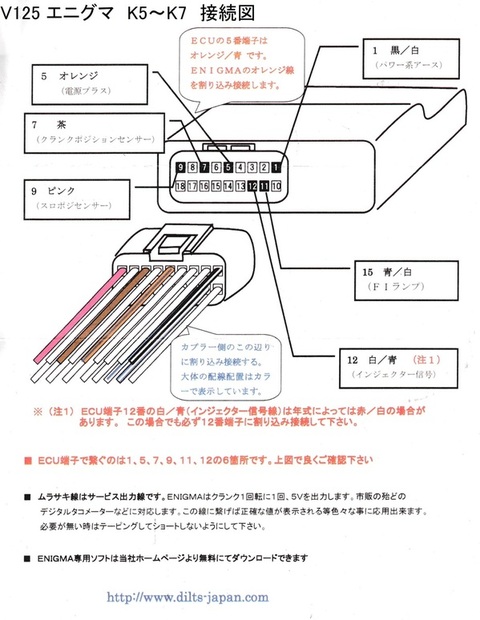 エニグマ V125 K5～K7 接続図 | タキタモータース｜ミニバイクパーツの通販